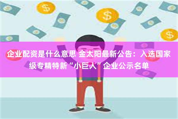 企业配资是什么意思 金太阳最新公告：入选国家级专精特新“小巨人”企业公示名单